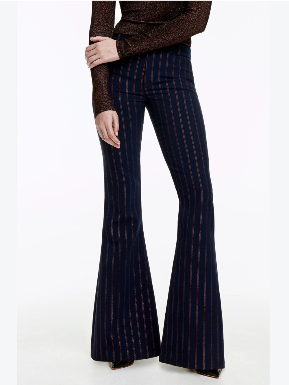 Smythe NWT Navy Rust Pinstripe Flare Bootcut Wool Pants Size 10